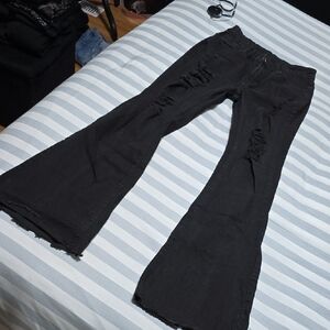 Black Distressed Flared Jeans